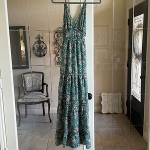 Turquoise and Pink Floral Maxi Dress